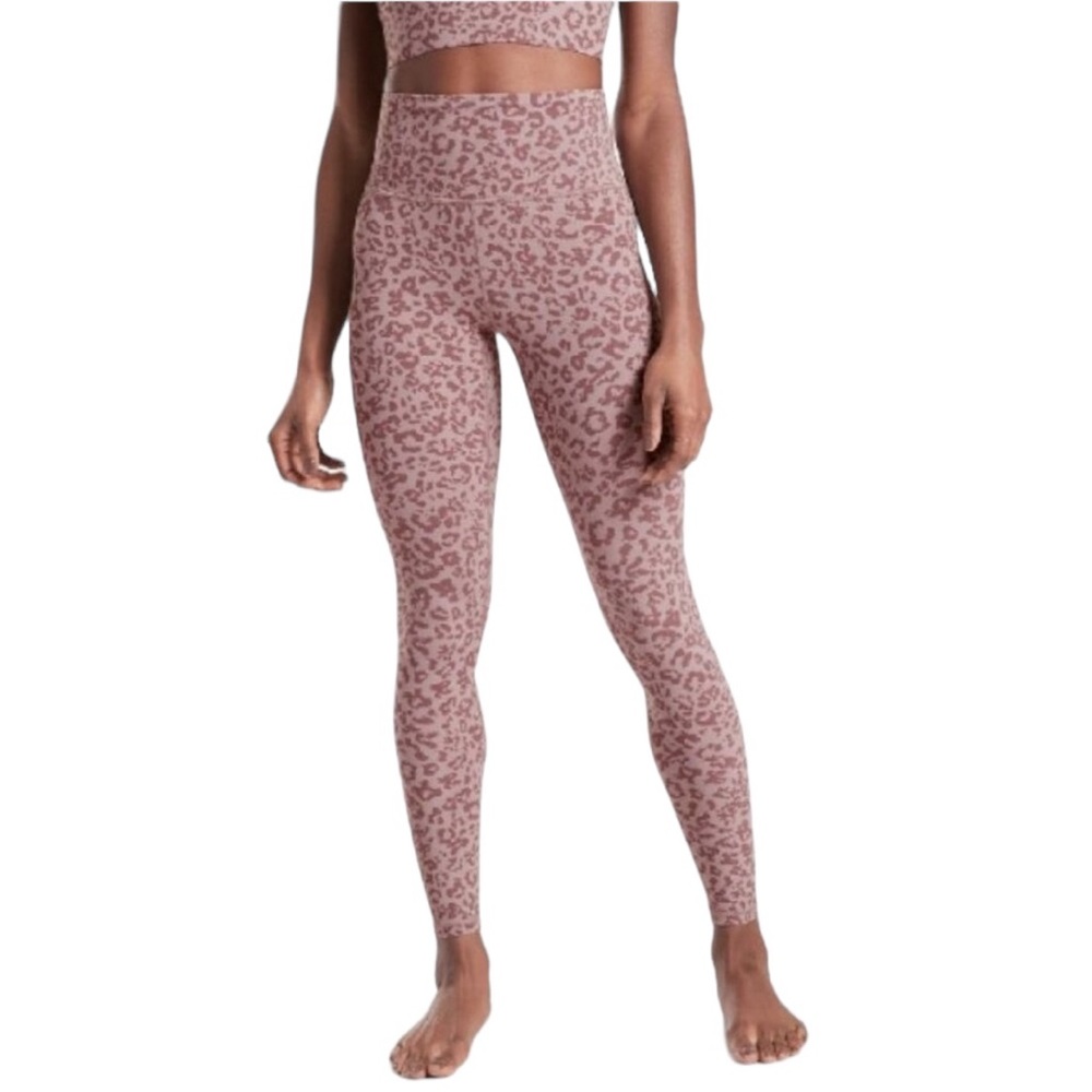 ATHLETA woman's sz XL Elation ultra high rise leopard flora mauve tights legging